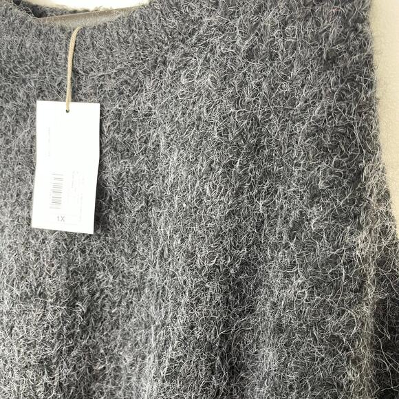 A New Day sweater knit top women's 1x plus size nubby chunky gray charcoal - Picture 2 of 12